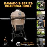 22 in. Kamado S-Series Ceramic Charcoal Grill in Taupe with Cover, Cart, Side Shelves, Two Cooking Grates and Ash Drawer
