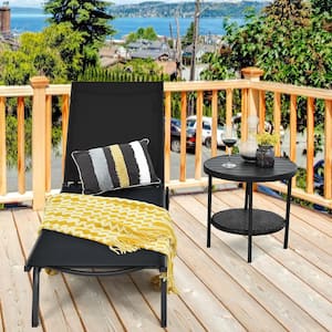 Black Fabric Outdoor Patio Chaise Lounge Sling Armless Back Adjustable