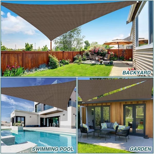 14 ft. x 10 ft. Brown Triangle Heavy Weight Sun Shade Sail, 95% UV Blockage, Patio and Pool Cover