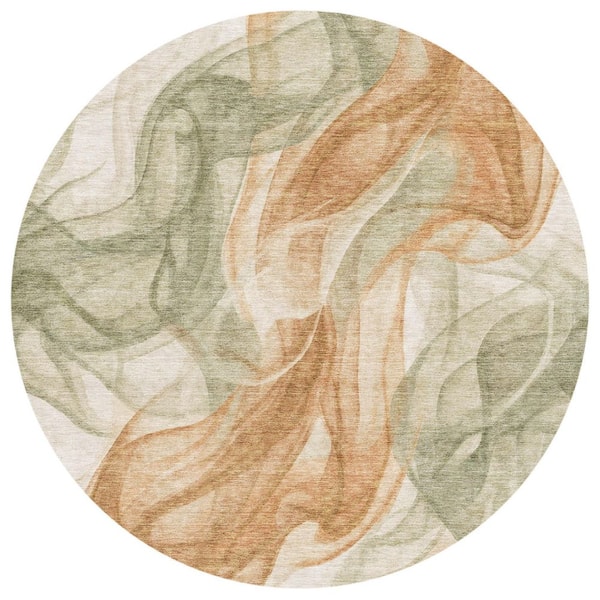 Chantille Machine Washable Indoor/Outdoor Abstract ACN2963 Fern 8 ft. x 8 ft. Round Rug