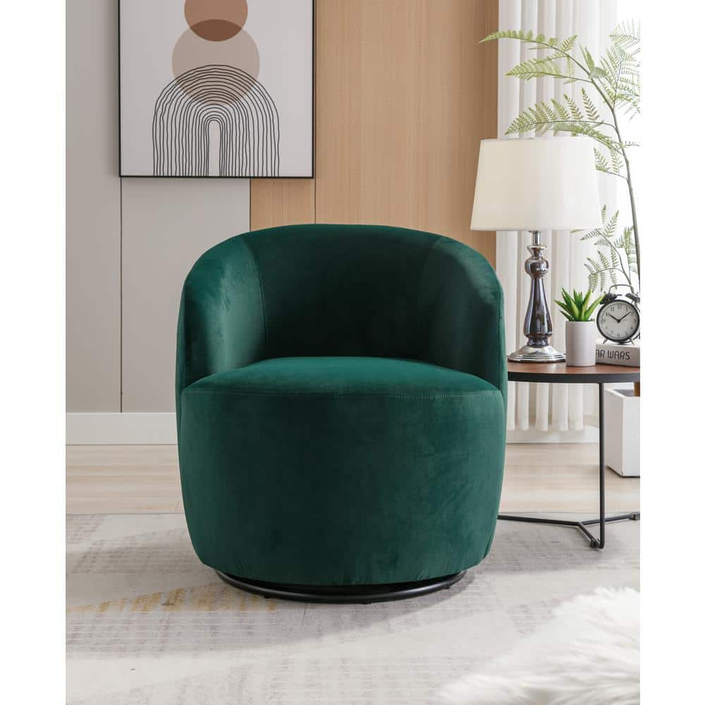 Green Velvet Swivel Accent Armchair with Black Powder Coating Metal ...