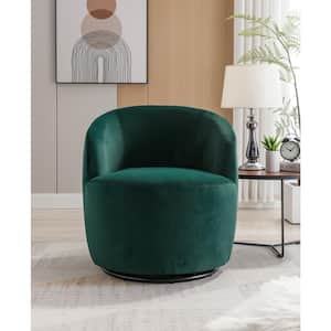 Green Velvet Swivel Accent Armchair with Black Powder Coating Metal Ring