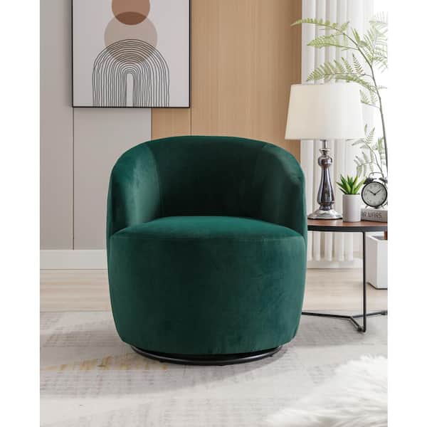 Unbranded Green Velvet Swivel Accent Armchair with Black Powder Coating Metal Ring