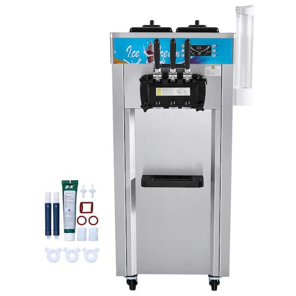 SVOPES Commercial Ice Cream Machine 11.6 qt. Silver 21-31 L/H Output 1800W 3-Flavor Freestanding Soft Ice Cream Maker