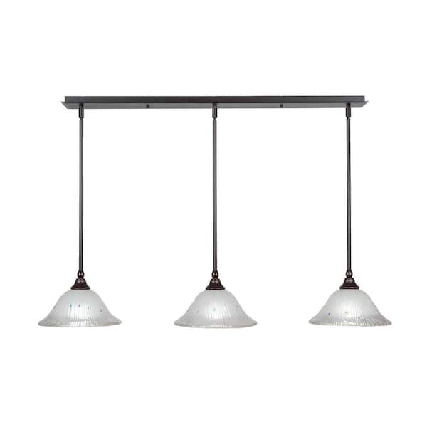 Unbranded Livingston 100-Watt 3 Light Dark Granite Linear Pendant Light with 10 in. Frosted Crystal Glass Shades No Bulbs Included