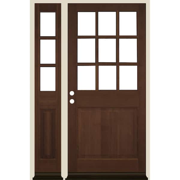 Krosswood Doors 50 in. x 80 in. Right Hand 9-Lite with Beveled Glass Provincial Stain Douglas Fir Prehung Front Door Left Sidelite