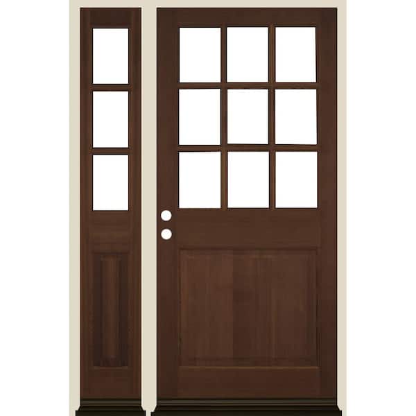 Krosswood Doors 50 in. x 80 in. Farmhouse 9-Lite Clear Glass Right-Hand Provincial Stain Hemlock Wood Prehung Front Door w/ LSL