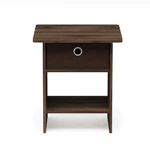 Home Living Columbia Walnut/Dark Brown End Table/Night Stand Storage Shelf with Bin Drawer