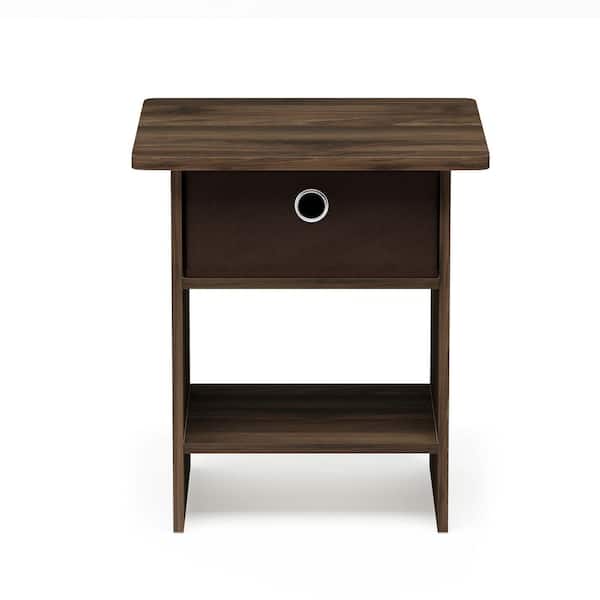 Furinno Home Living Columbia Walnut/Dark Brown End Table/Night Stand Storage Shelf with Bin Drawer