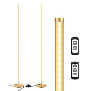 57.5 in. Gold 1-Light Smart Dimmable Set of 2 Corner Column Light Modern Standing Floor Lamp for Living Room with Remote