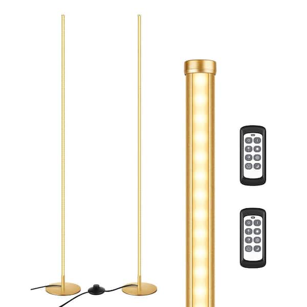 EDISHINE 57.5 in. Gold 1-Light Smart Dimmable Set of 2 Corner Column Light Modern Standing Floor Lamp for Living Room with Remote