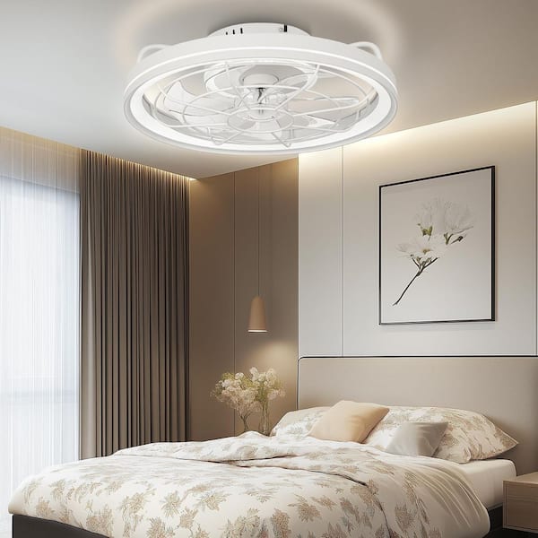 19 in. Indoor White Integrated LED Modern Farmhouse Ceiling Fan with Light, Remote and APP and Voice Control for Bedroom