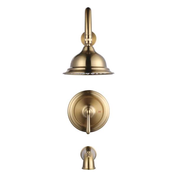 VEVETTA Single-Handle 1-Spray Tub and Shower Faucet 1.8 GPM with Stops in. Gold with Valve Included