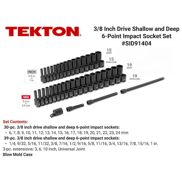 TEKTON 3/8 in. Drive 6-Point Impact Socket Set, 72-Piece (1/4 in