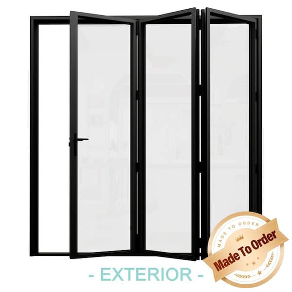 96 in. x 96 in. Right Swing/Outswing Double Tempered Glass Black Aluminum Folding Patio Door