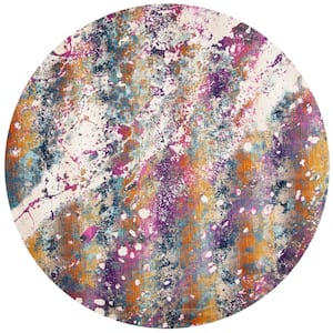 Radiance Cream/Magenta 7 ft. x 7 ft. Abstract Round Area Rug