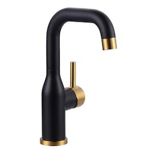 Single Handle Deck Mounted Bar Faucet Deckplate Not Included in Black and Gold