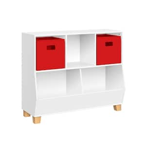 Kids Catch-All 35 in. White Multi-Cubby Toy Organizer and 2 Red Bins