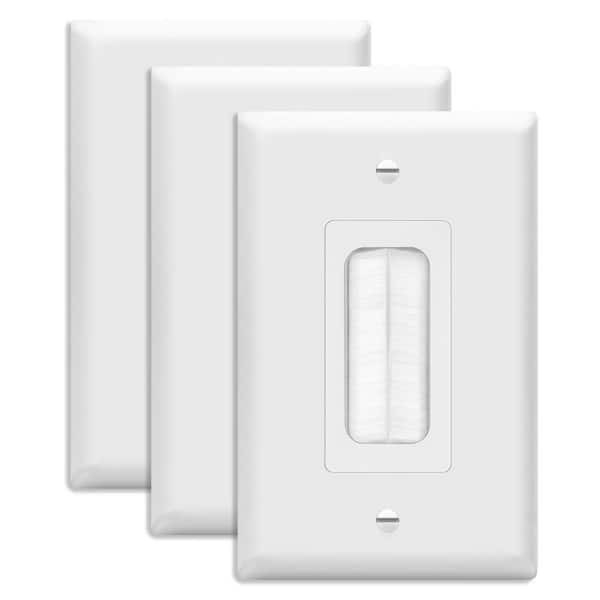 TOPGREENER 1-Gang Brush Pass Through Wall Plate With Mounting Brackets, Midsize, White (3-Pack)