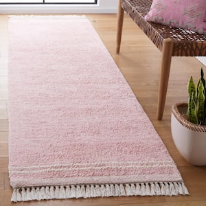 Easy Care Pink/Ivory 2 ft. x 9 ft. Machine Washable Border Solid Color Runner Rug