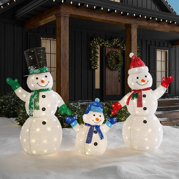 3-Piece Yuletide Lane LED Collapsible Snowman Family Holiday Yard Decoration