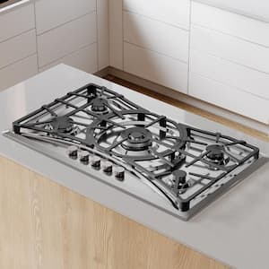 36 in. Gas Stove Cooktop with 5 Sealed Burners in Stainless Steel Including Power Burner