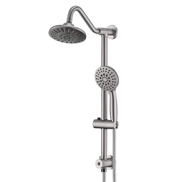 6 in. 6-Spray Multifunction Round Wall Bar Shower Kit with Hand Shower 2.5 GPM in Brushed Nickel