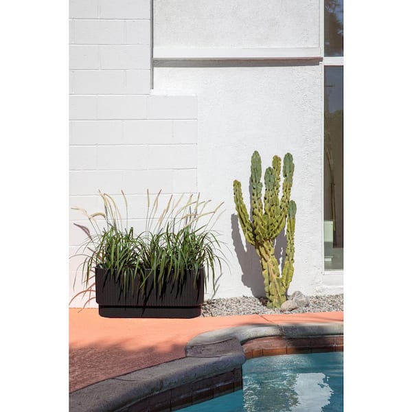 Demi 30 in. Rectangular Black Plastic Long Planter (2-Pack)