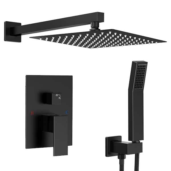 10 in. Shower Head Double Handle 2-Spray Tub and Shower Faucet Shower Combo 2.5 GPM in Matte Black Valve Included