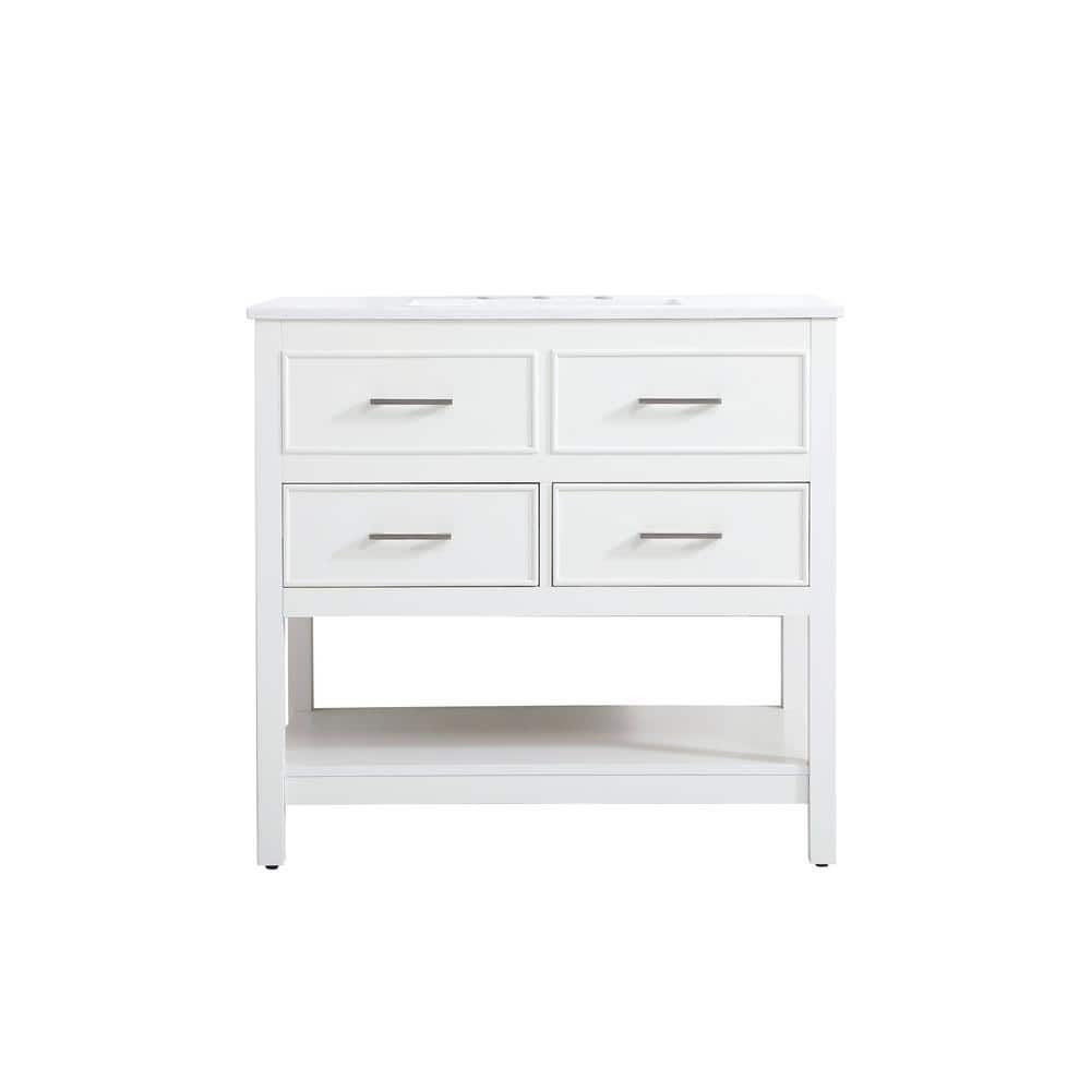 Simply Living 36 in. Single Bathroom Vanity in White with Quartz Vanity Top