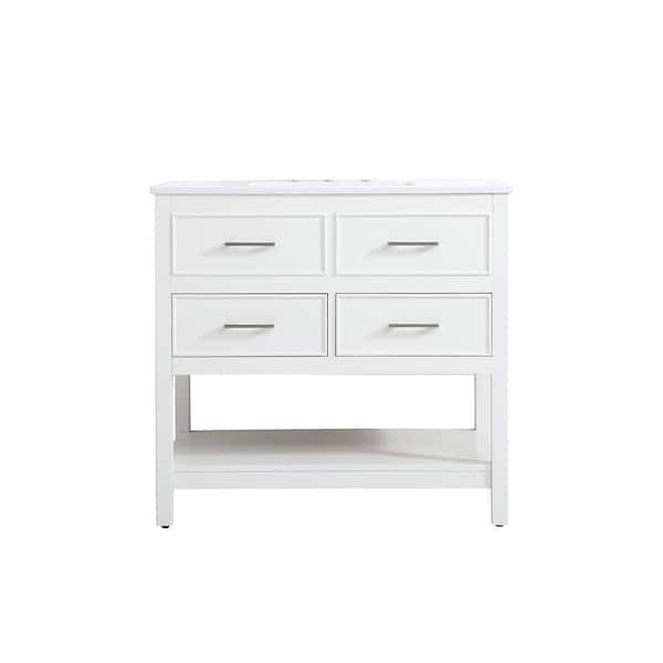 Unbranded Simply Living 36 in. Single Bathroom Vanity in White with Quartz Vanity Top in Calacatta White