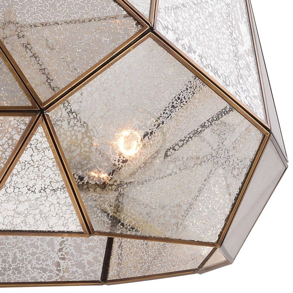 Euclid 20" Aged Brass Mid-Century Modern Pendant with Mercury Glass