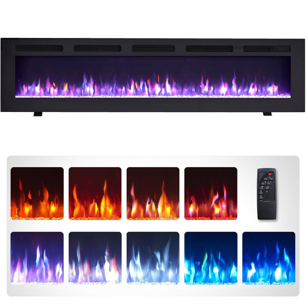 70 in. Freestanding and Wall Mounted Electric Fireplace in Black with Multi