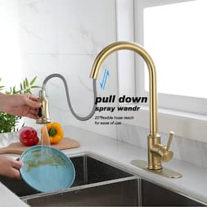 Modern Single Handle Touch Pull Down Sprayer Kitchen Faucet in Stainless Steel