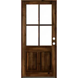 32 in. x 96 in. Knotty Alder Left Hand 4-Lite Clear Glass Provincial Stain Wood Prehung Front Door