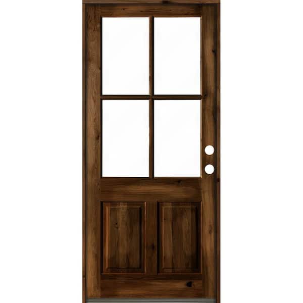 Krosswood Doors 32 in. x 96 in. Knotty Alder Left Hand 4-Lite Clear Glass Provincial Stain Wood Prehung Front Door