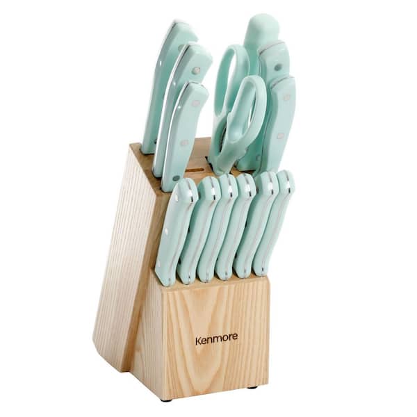 Kane 14 Piece Stainless Steel Cutlery Set in Glacier Blue with Rubber Wood Block