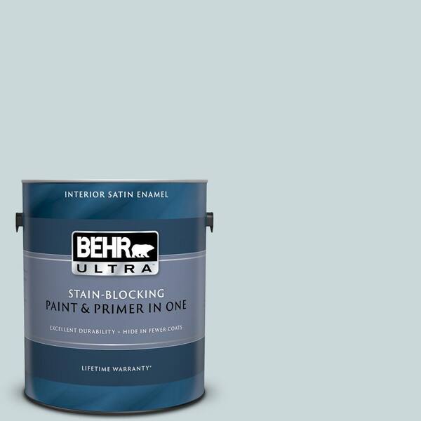 BEHR ULTRA 1 gal. #UL220-10 Offshore Mist Satin Enamel Interior Paint and Primer in One