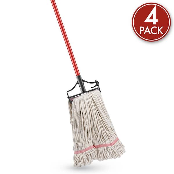 High Power Large Heavy-Duty Blended Wet Mop with Steel Handle (4-Pack)