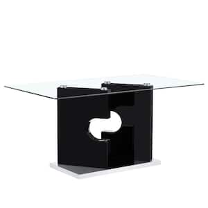 Black Large Rectangular Glass Dining Table with 0.39 in. Tempered Glass Tabletop and MDF Slab Special-Shaped Bracket