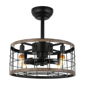 16 in. Modern Farmhouse Ceiling Fan with Light, Black Semi Flush Mount Low-Profile Enclosed Rustic Ceiling Fan Light