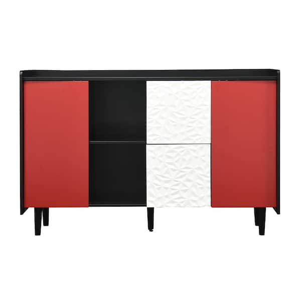 Otryad Modern Coffee Bar Cabinet Accent Cabinet with unique panel styling for Kitchen, Dining Room in Red