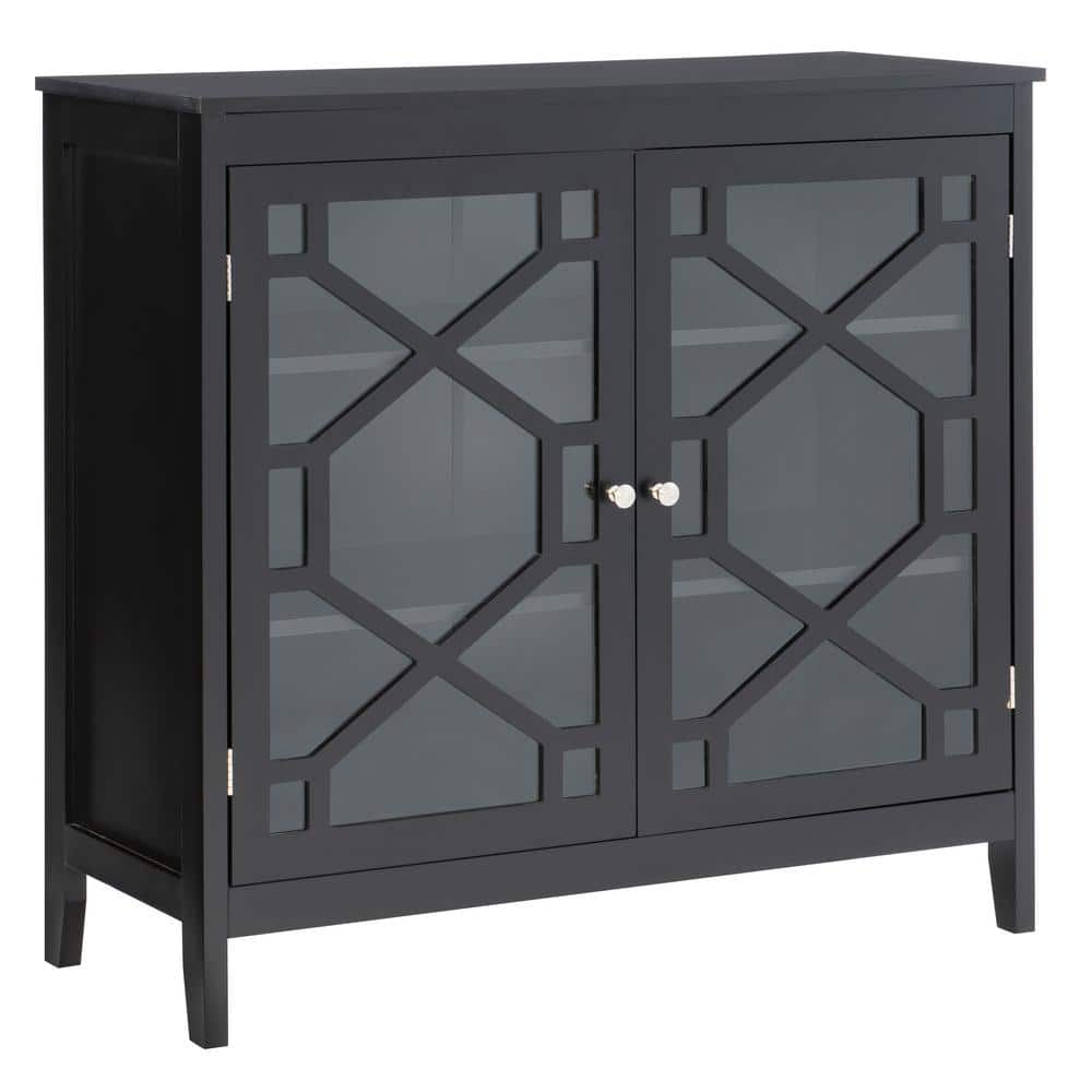 Maxwell 38.13 in. Black Rectangle Wood Storage Accent Cabinet with Doors an