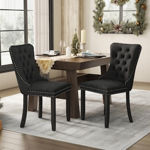 High-End Tufted Black Chair with Nailhead Trim (19.7 in. W x 37.5 in. H) (Set of 2)