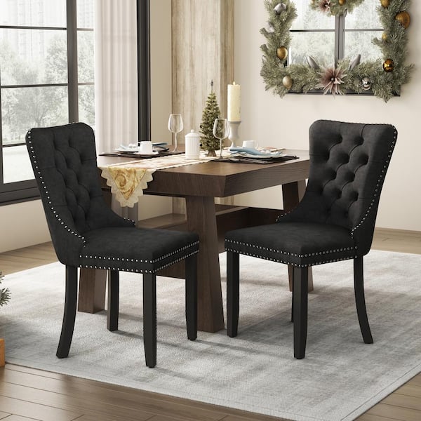 aisword High-End Tufted Black Chair with Nailhead Trim (19.7 in. W x 37.5 in. H) (Set of 2)