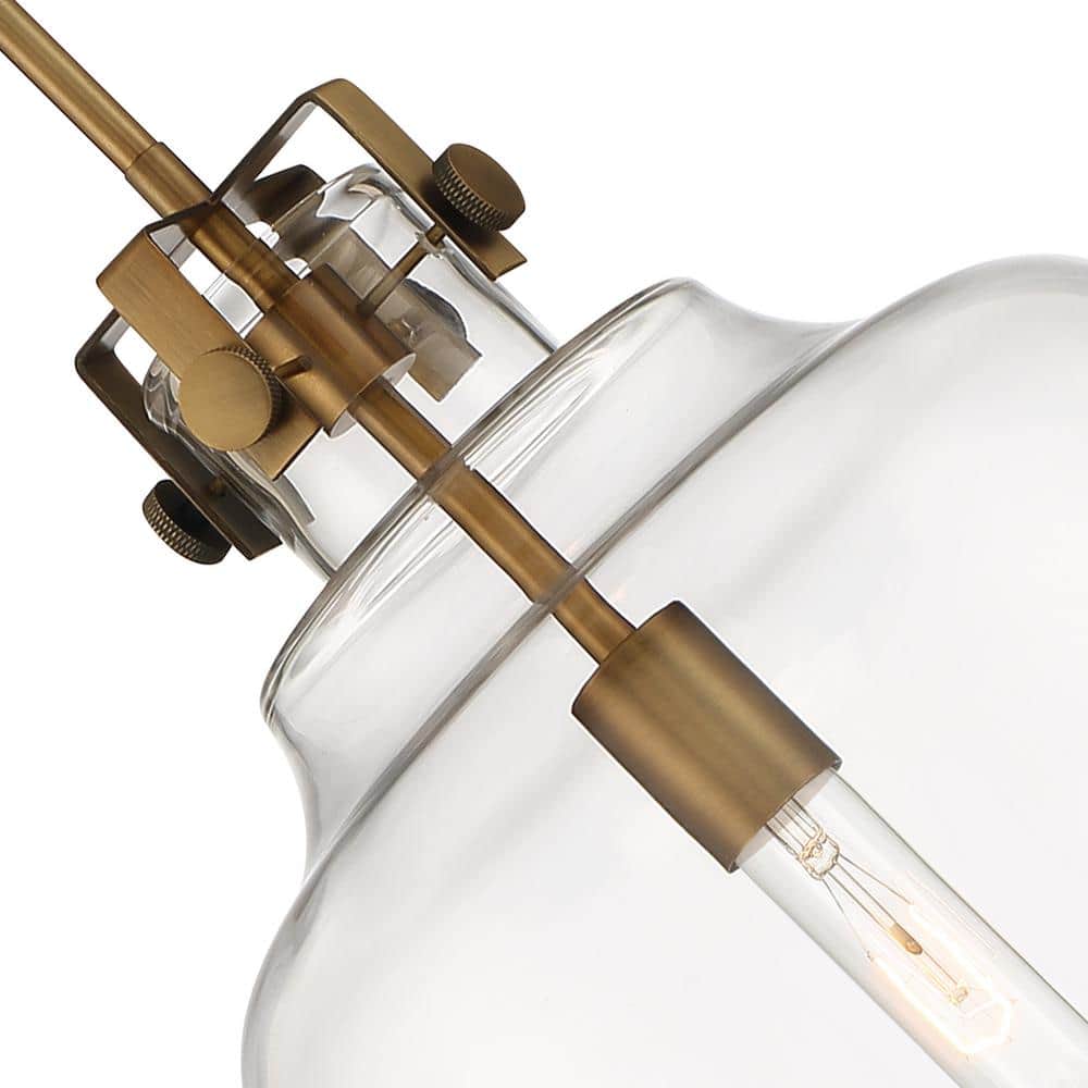 Matte Black and Brass Glass Pendant Light, 15" Wide