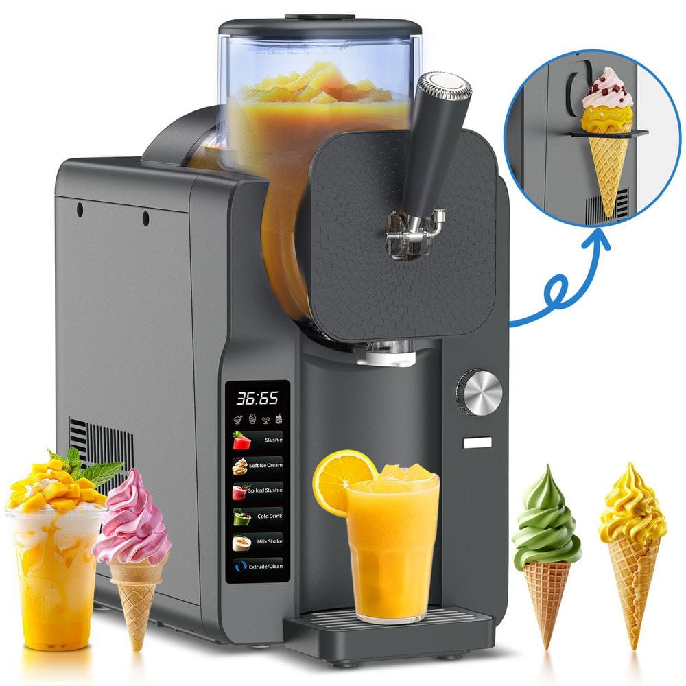 Denjol 70 oz. Black Snow Cone Machine Slushie and Ice Cream Maker with 5-Preset Programs and Self-Cleaning Function