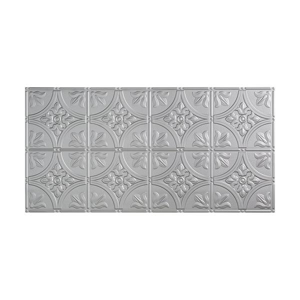 Fasade Traditional Style #2 2 ft. x 4 ft. Glue Up PVC Ceiling Tile in Argent Silver