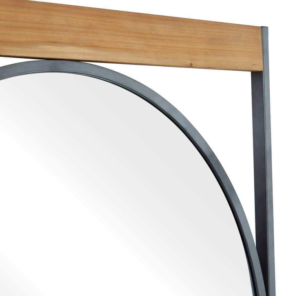 Geometric Oval Pine Wood and Metal Wall Mirror