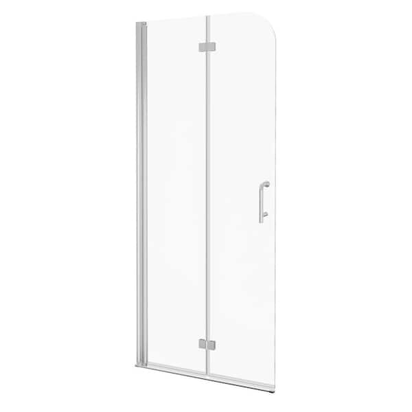30 in. W x 72 in. H Freestanding Single Sliding Folding Frameless Shower Enclosure in Chrome Finish
